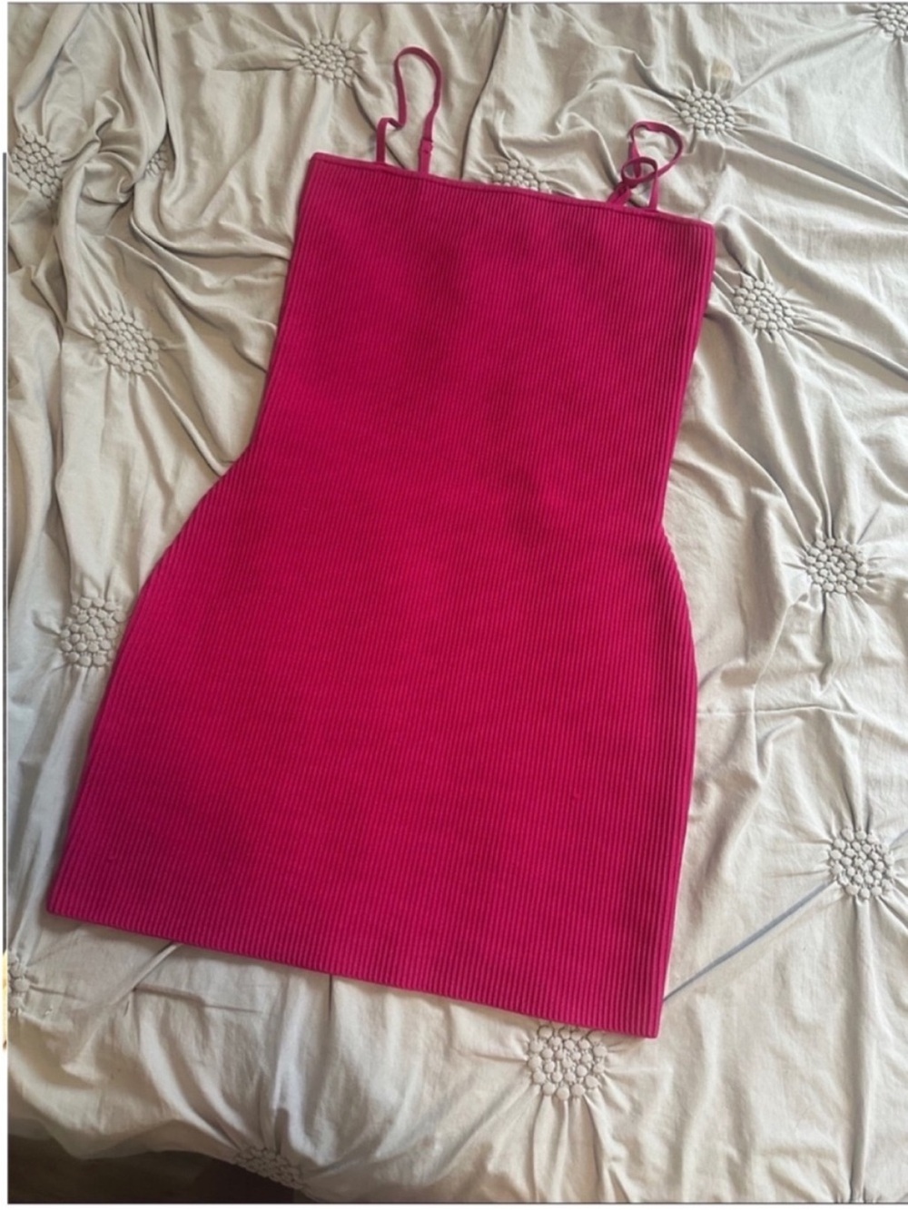 Wilfred Hot Pink Ribbed Mini Dress with Spaghetti Straps - Picture 3 of 5